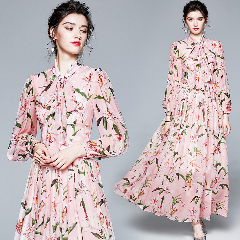 Lily autumn long sleeve printing big skirt dress
