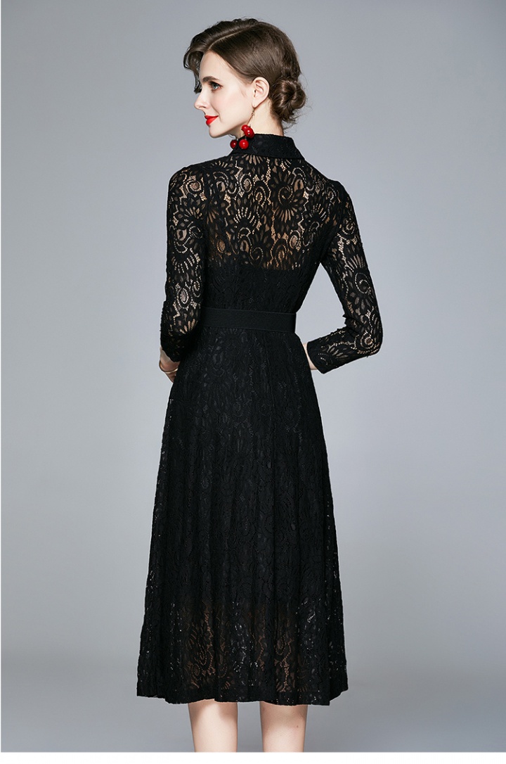Long sleeve autumn lapel temperament lace dress