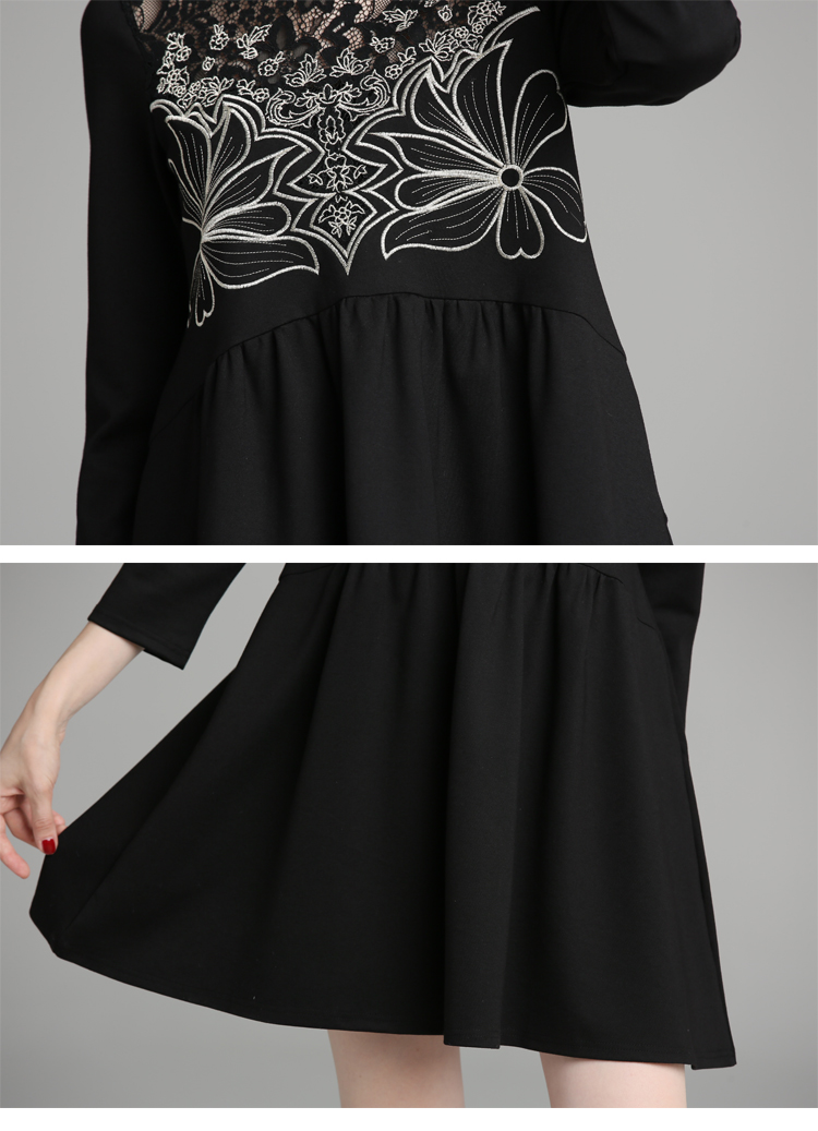 Short sleeve embroidery lace splice slim dress
