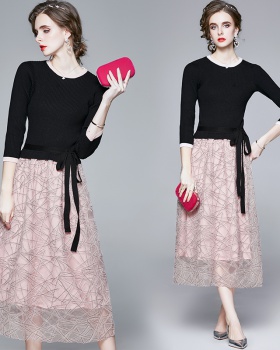 Knitted Pseudo-two slim long temperament dress for women