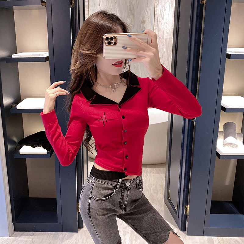 Slim mixed colors bottoming shirt knitted tops for women