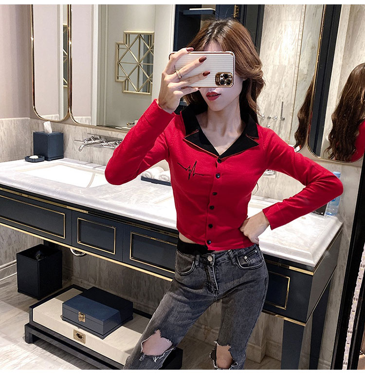 Slim mixed colors bottoming shirt knitted tops for women