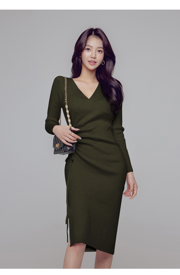 Long Korean style knitted high elastic knitwear slim dress