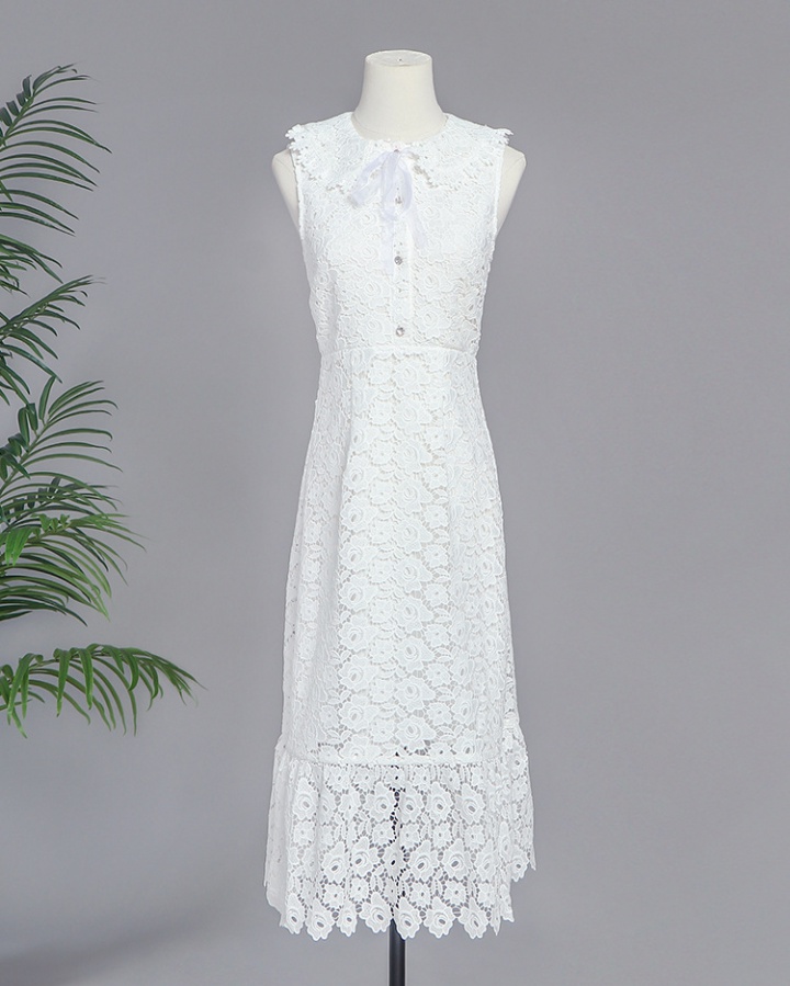 Embroidered France style white slim hollow fashion summer dress
