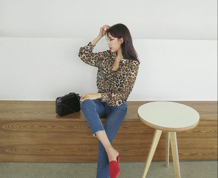 Spring and autumn sexy Korean style tops leopard loose slim shirt