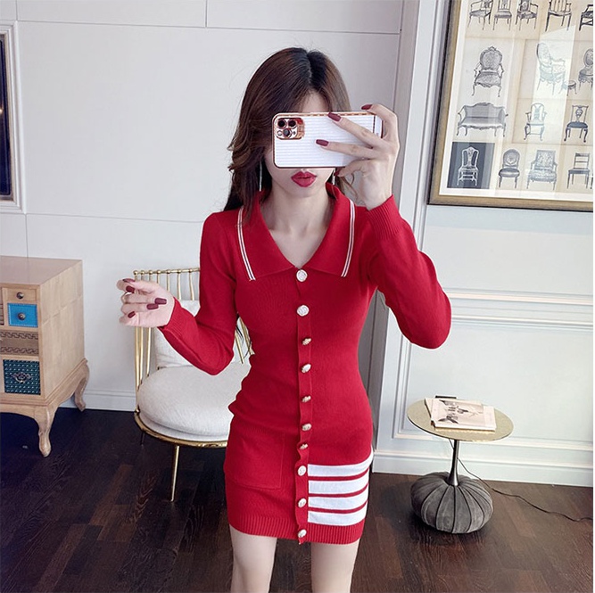 Casual autumn and winter package hip dress for women