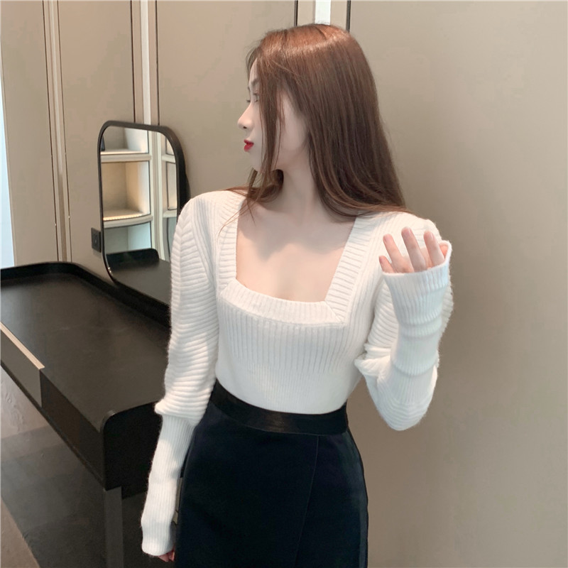 Slim puff sleeve sweater long sleeve tops for women