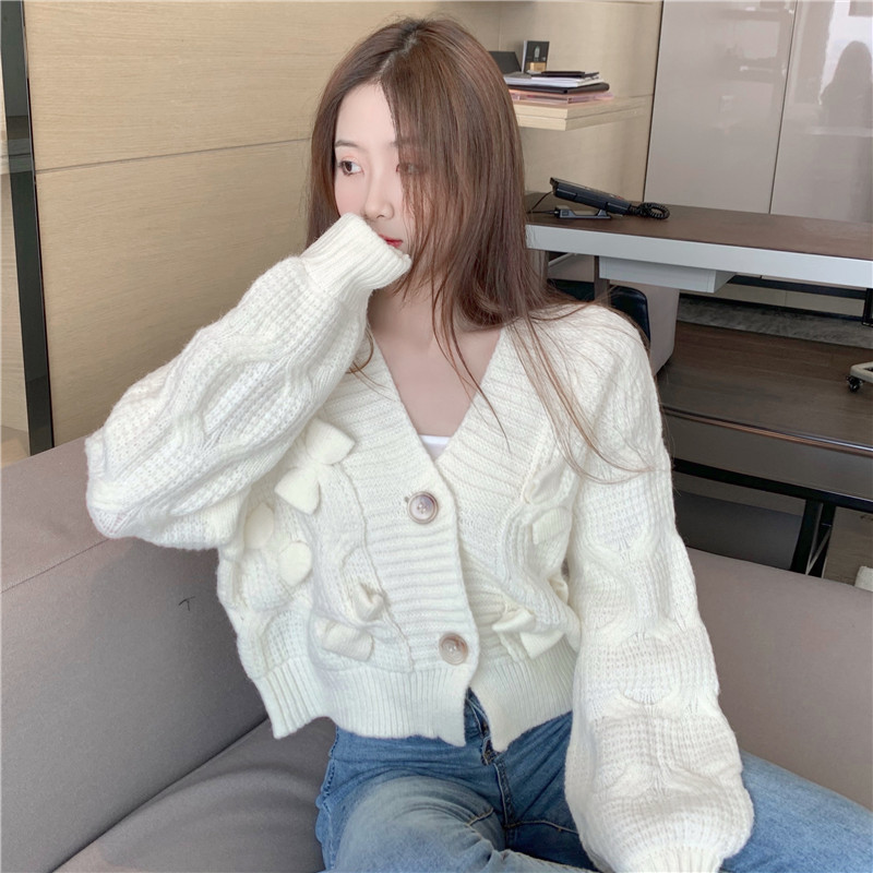 Wears outside knitted sweater autumn and winter bow coat