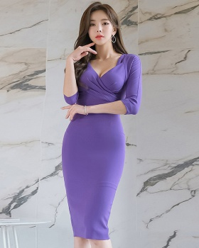 Sexy short sleeve Korean style slim V-neck dress