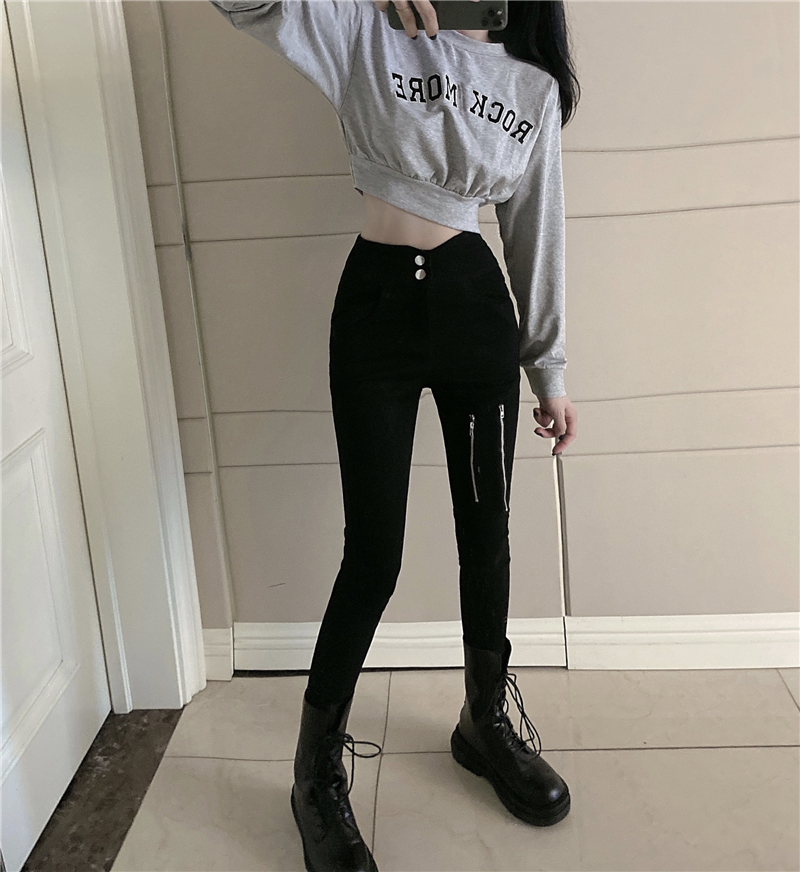Tight high waist hoodie embroidery navel pencil pants