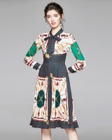 Fashion printing pleated autumn slim dress for women