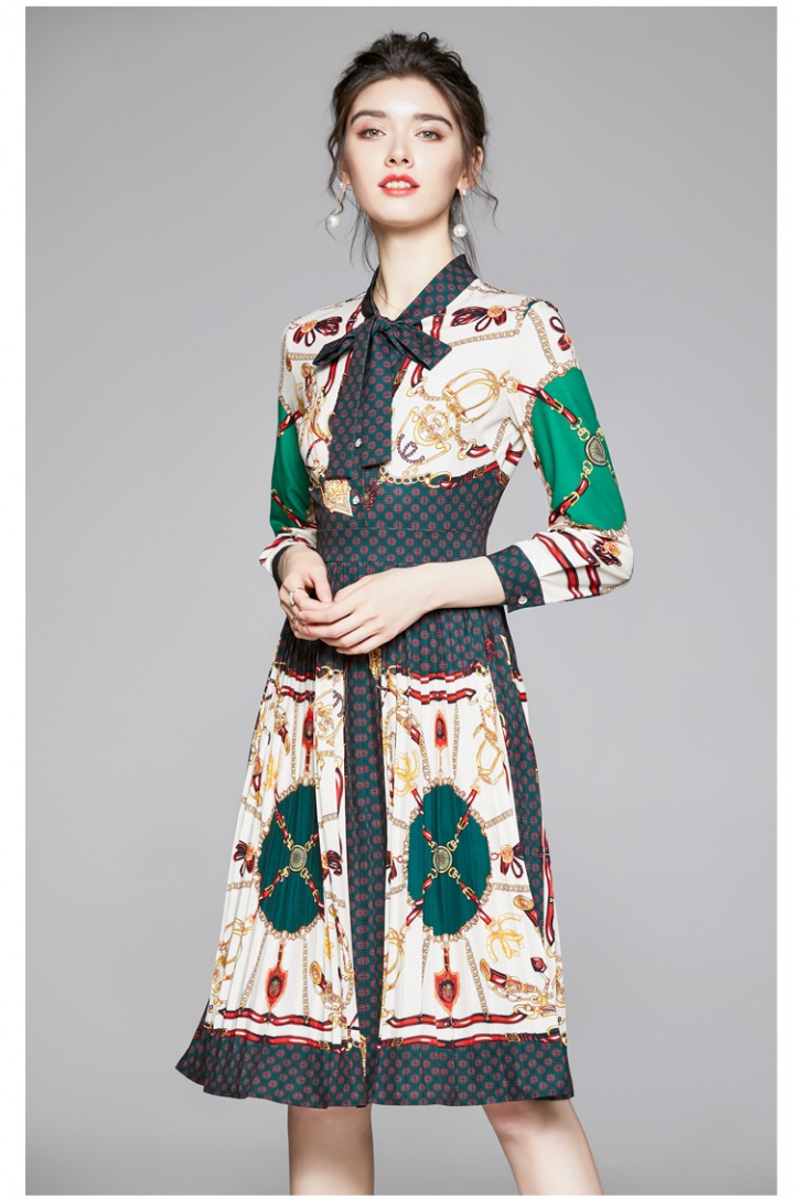 Fashion printing pleated autumn slim dress for women