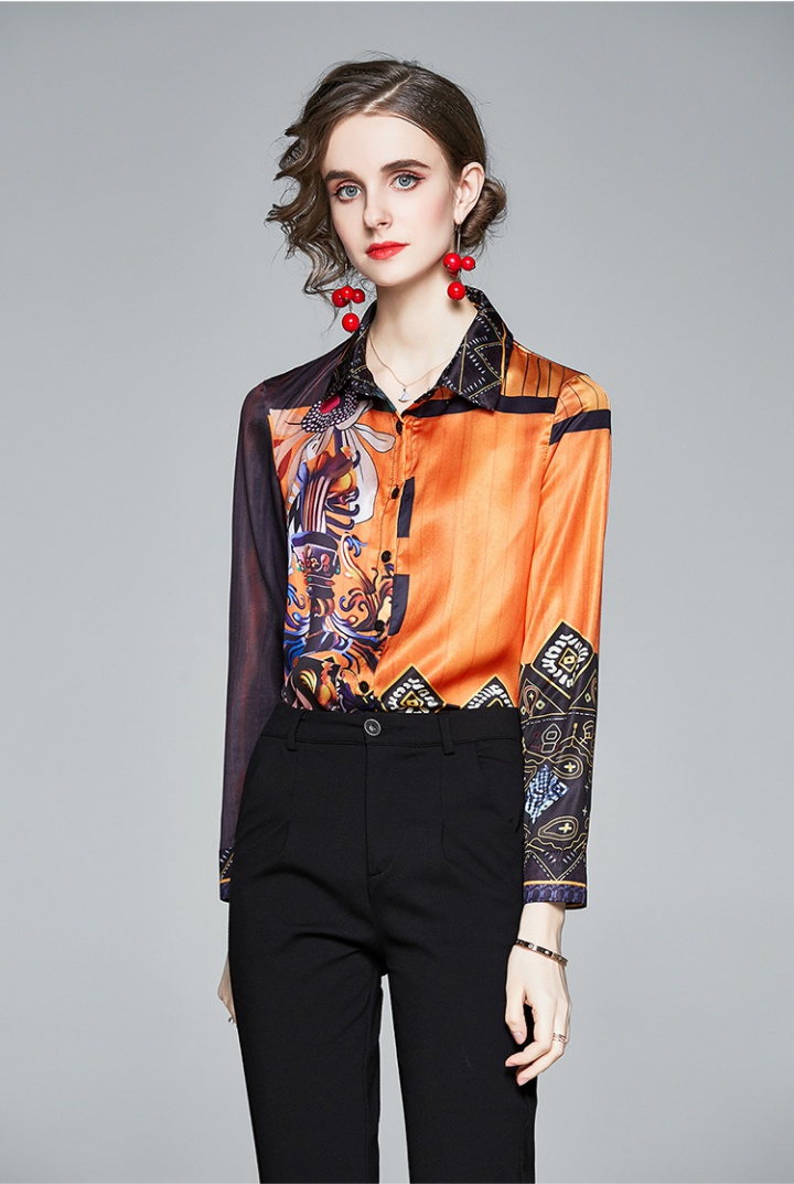 Printing slim tops lapel fashion shirt for women
