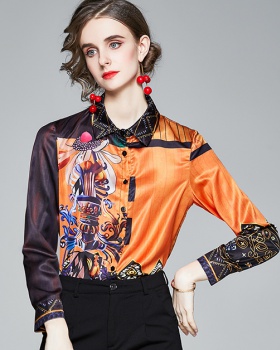 Printing slim tops lapel fashion shirt for women