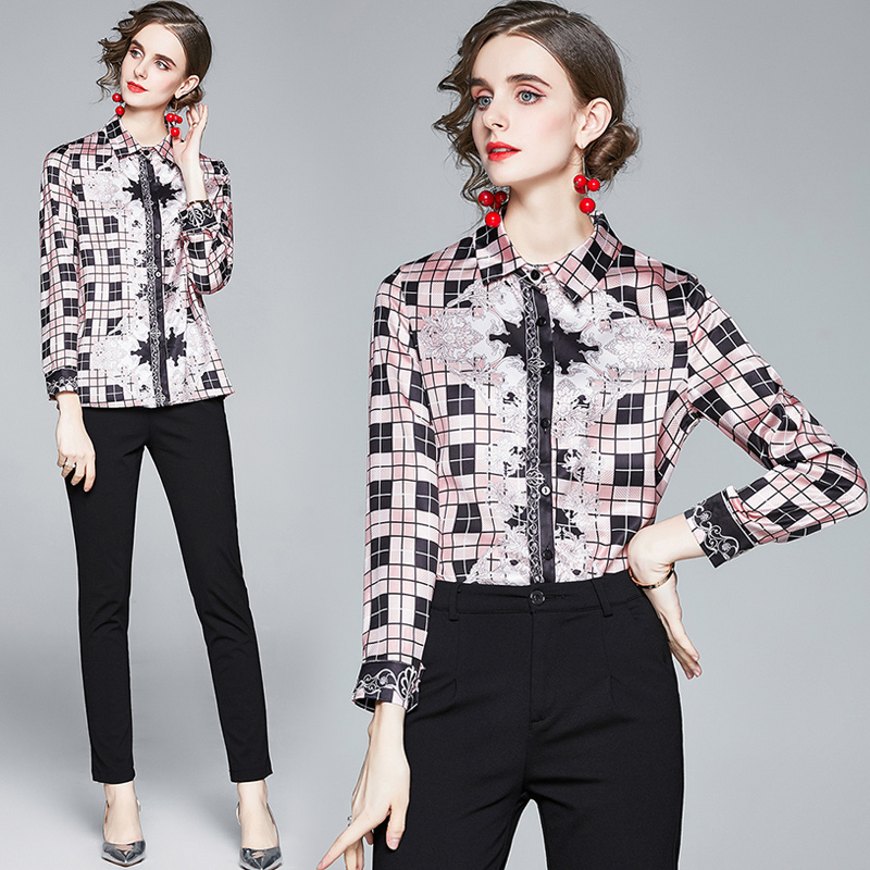 Printing fashion shirt slim retro tops for women