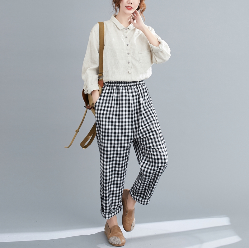Korean style Casual loose retro cotton linen long pants