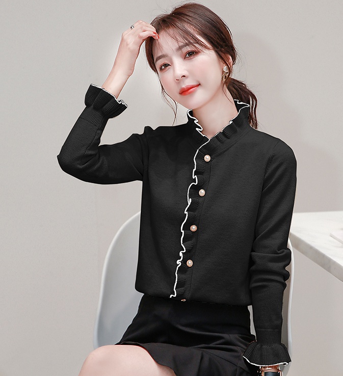 Knitted lotus sleeve coat bottoming tops for women
