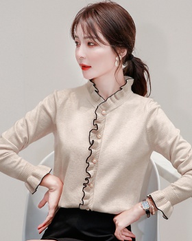Knitted lotus sleeve coat bottoming tops for women