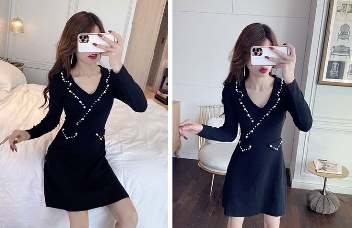 Pinched waist sexy pearl slim fashion dress for women