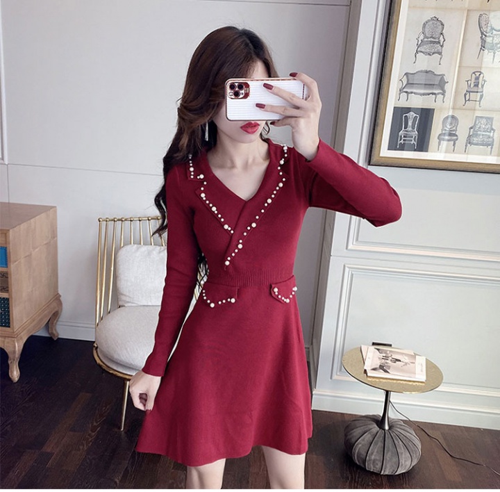 Pinched waist sexy pearl slim fashion dress for women