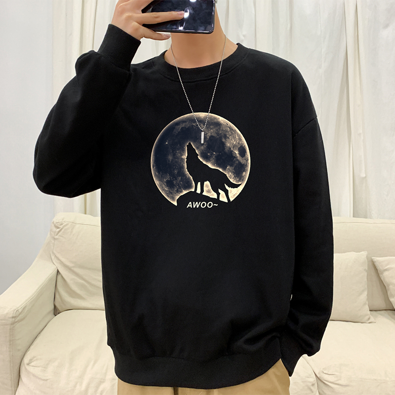 Loose pure long sleeve coat pullover couples round neck T-shirt