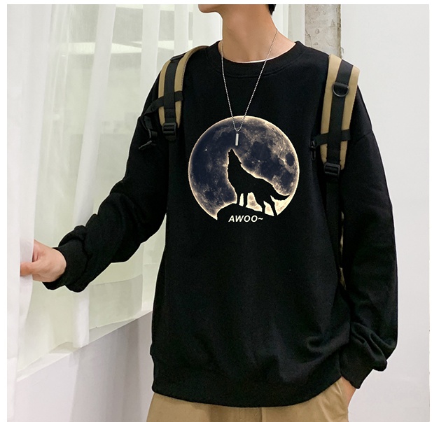 Loose pure long sleeve coat pullover couples round neck T-shirt