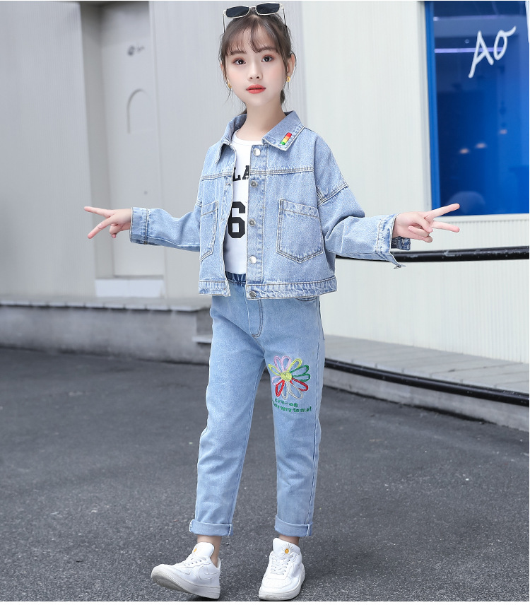 Korean style big child coat girl tops 3pcs set