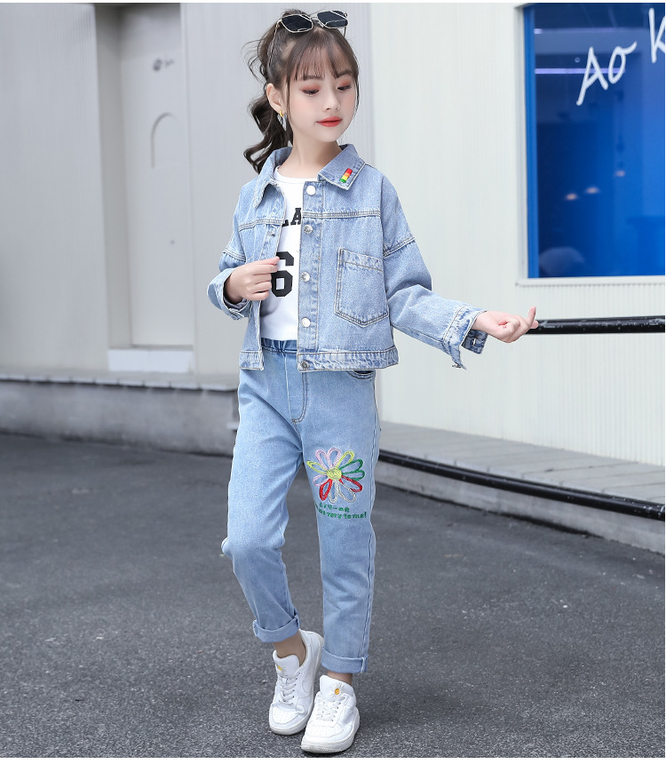 Korean style big child coat girl tops 3pcs set