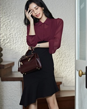 Long sleeve mixed colors shirt splice dress for women