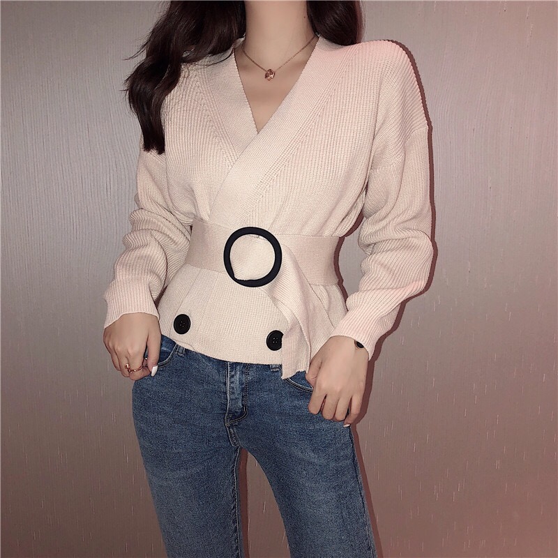 Bandage sweater autumn and winter cardigan for women
