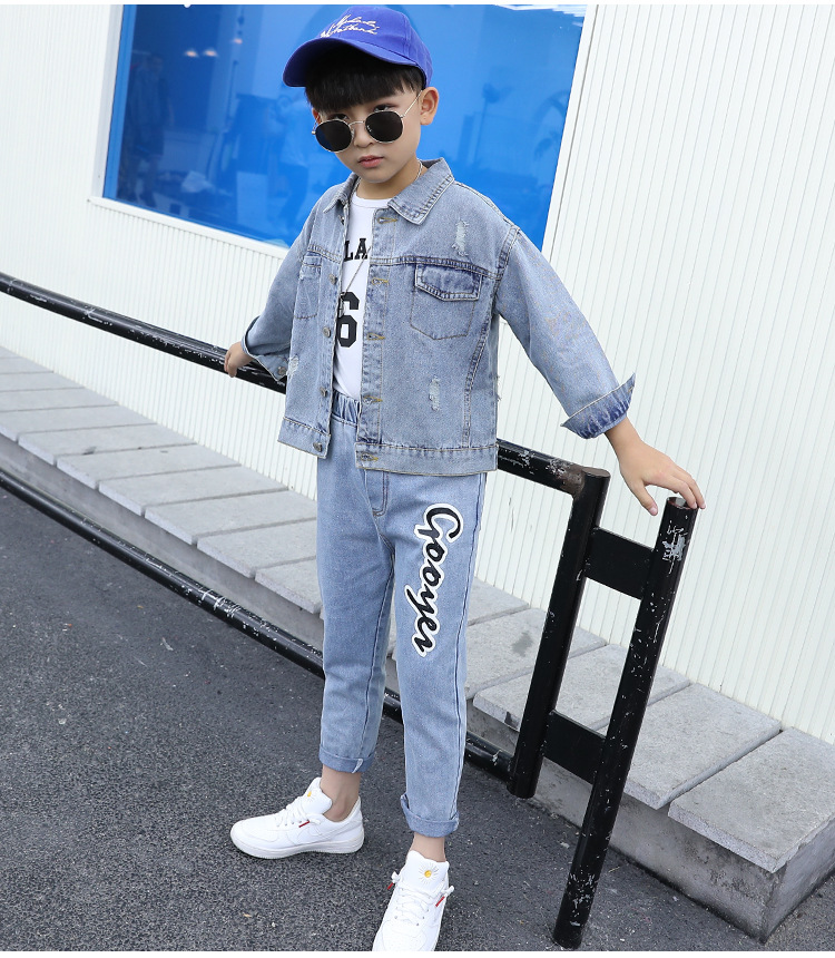 Denim Korean style jacket child boy tops 3pcs set