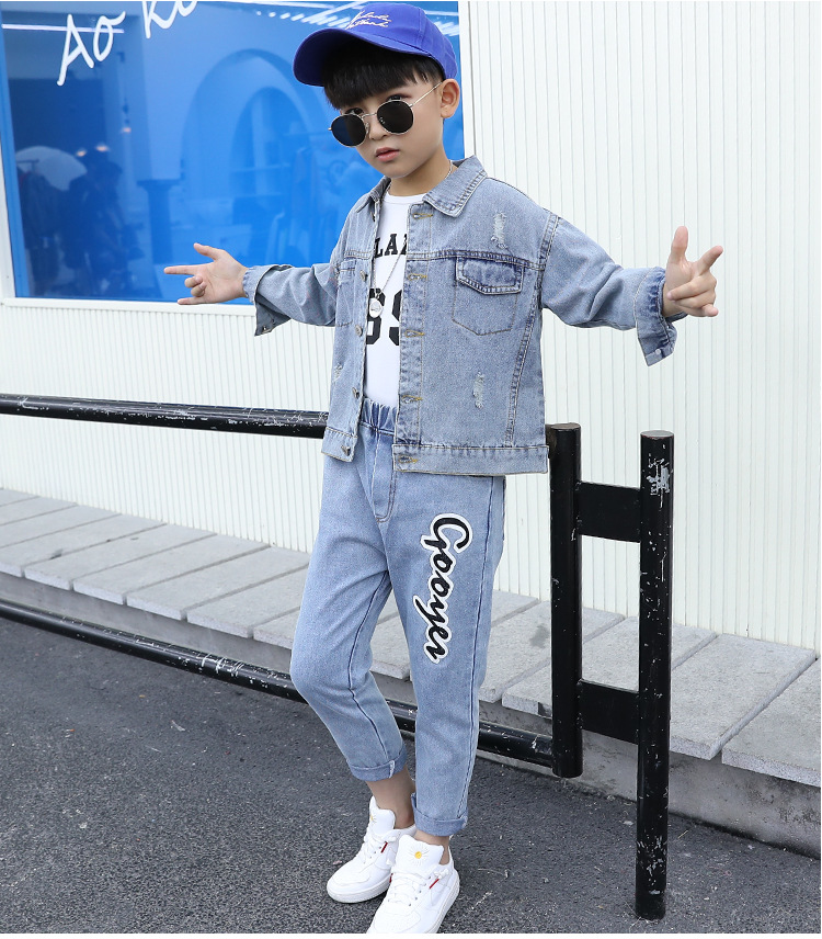 Denim Korean style jacket child boy tops 3pcs set