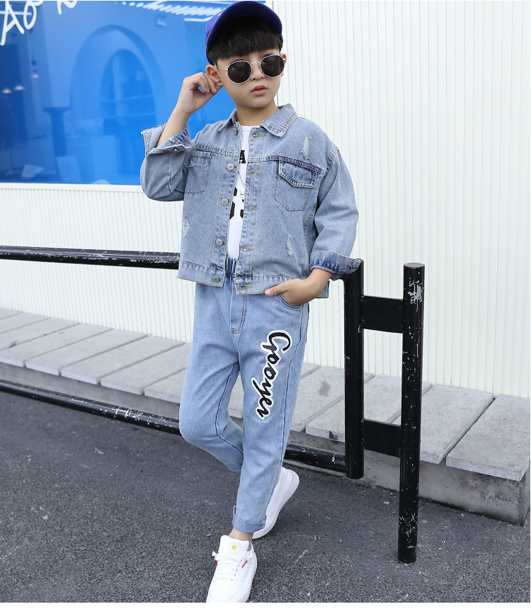 Denim Korean style jacket child boy tops 3pcs set