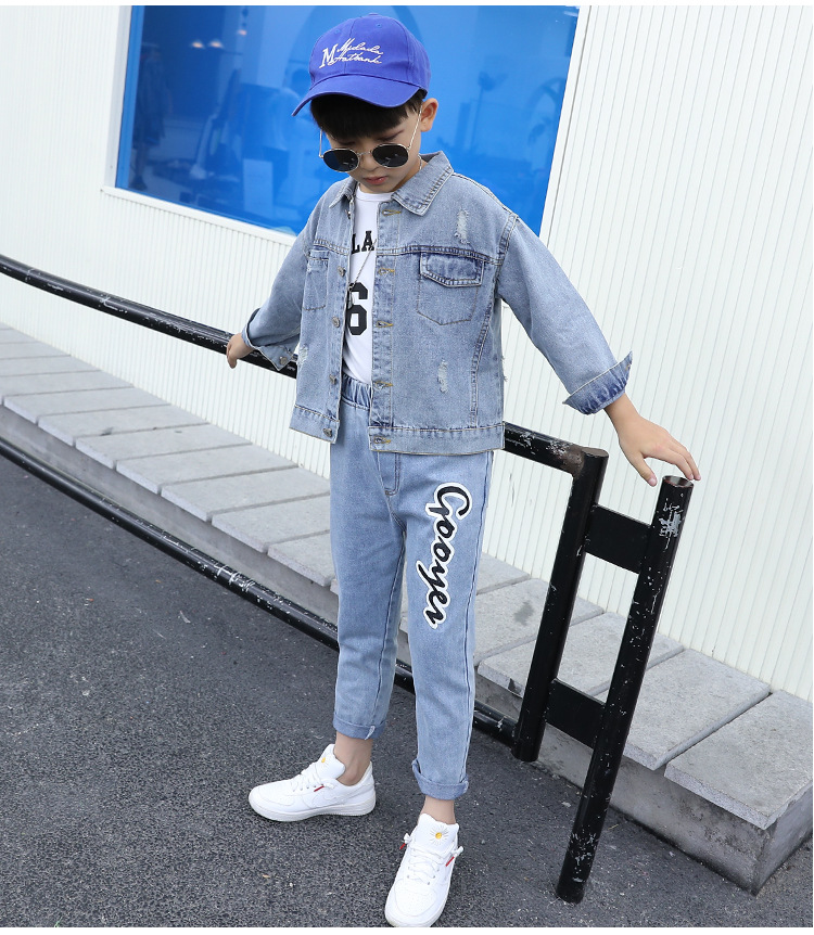 Denim Korean style jacket child boy tops 3pcs set