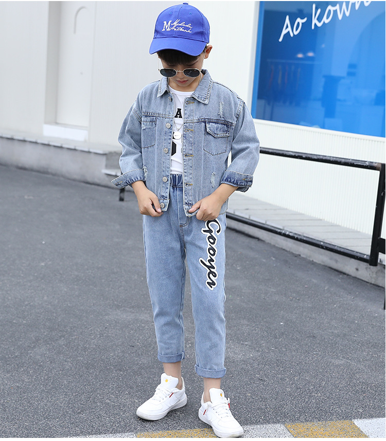 Denim Korean style jacket child boy tops 3pcs set