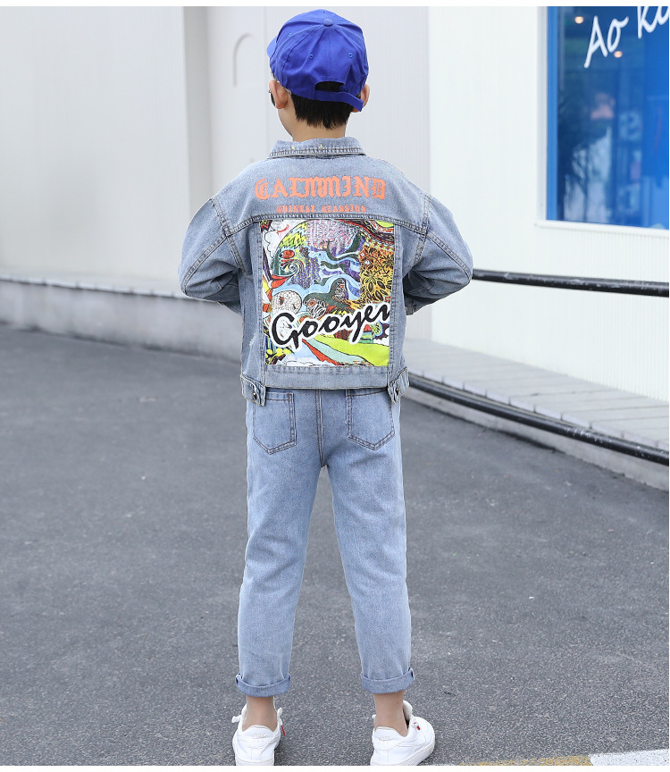 Denim Korean style jacket child boy tops 3pcs set