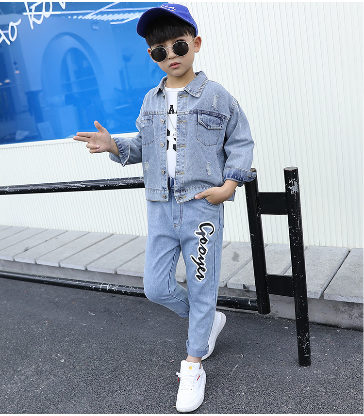 Denim Korean style jacket child boy tops 3pcs set