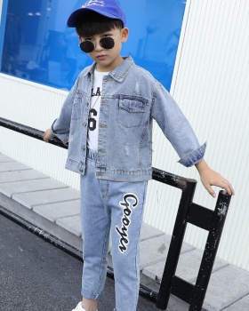 Denim Korean style jacket child boy tops 3pcs set