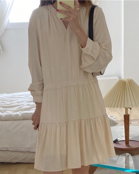 Pinched waist drawstring loose Korean style pure dress