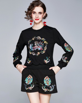 Embroidery autumn shorts fashion hoodie 2pcs set