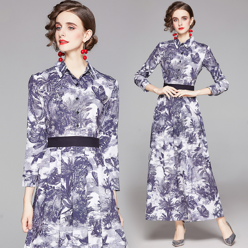 Printing all-match fashion slim European style dress