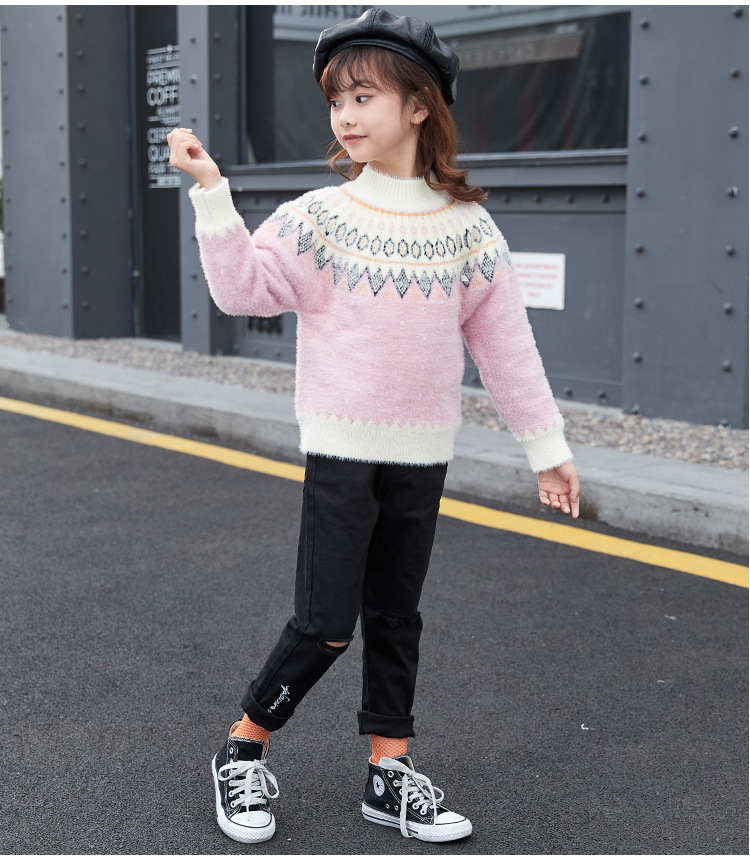 Girl spring big child pullover Western style sweater