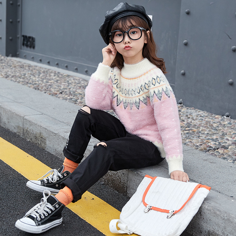 Girl spring big child pullover Western style sweater
