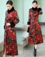 Long sleeve long Chinese style overcoat red thick dress