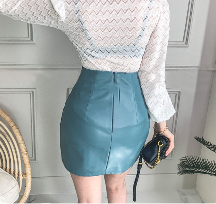 Autumn Korean style small skirt slim high waist leather skirt