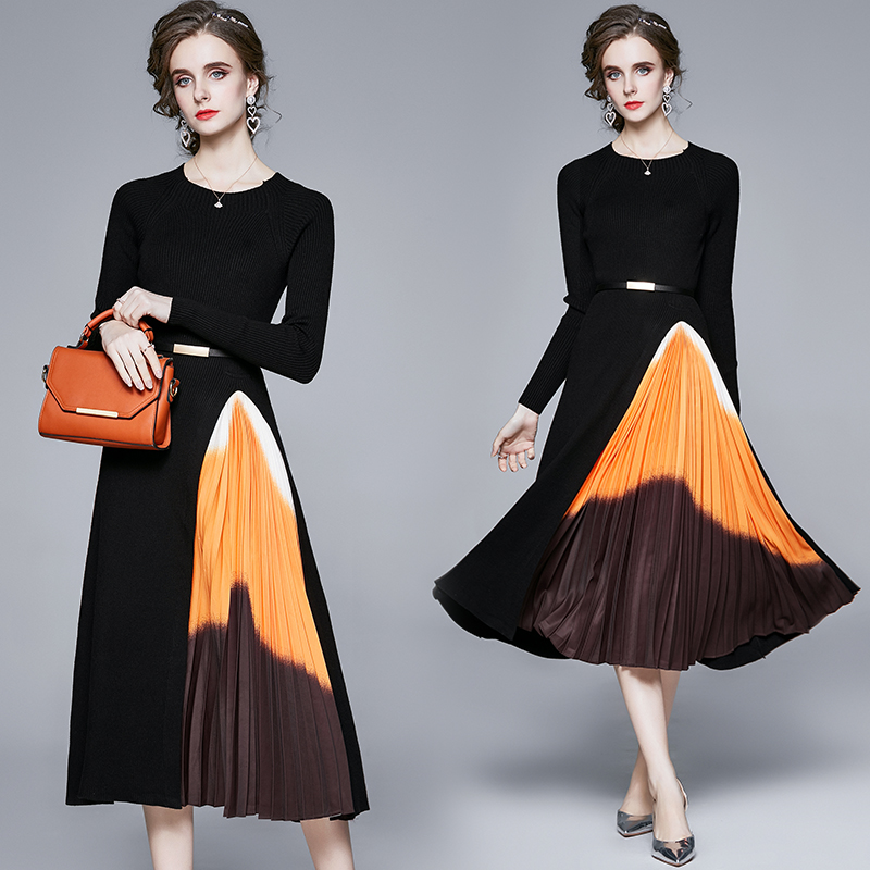 Elegant knitted autumn and winter slim dress for women