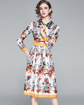 Slim printing autumn dress lapel fashion long dress