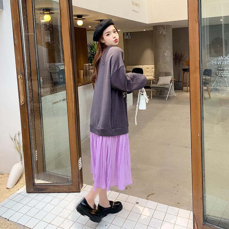 Splice Pseudo-two big skirt Korean style dress