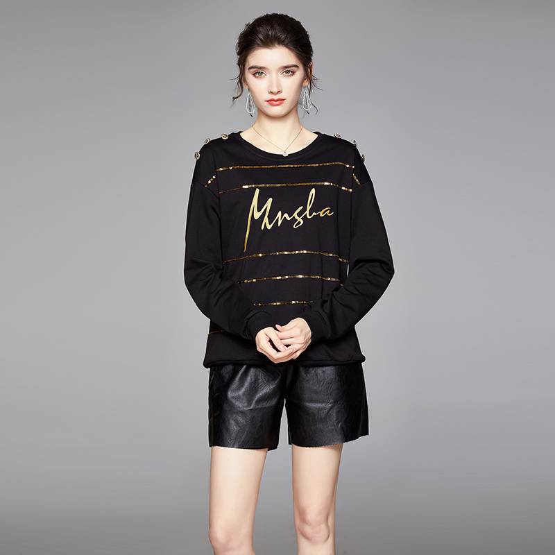 Sequins tops embroidery hoodie for women