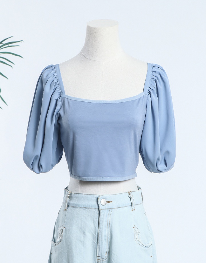 Square collar puff sleeve shirt summer tops for women